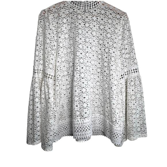 Beautiful Pointelle Open Knit Bell Sleeve Large Top - Picture 1 of 6